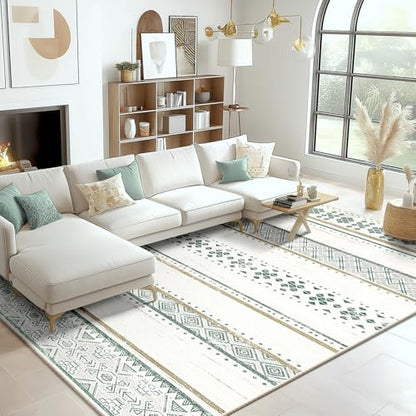3x5 Washable Area Rugs for Living Room Boho Bathroom Rug Green/Brown - color: Green/Brown, size: 3' x 5' (Rectangular)