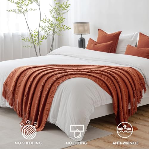 MIULEE Fall Rust Knitted Boho Throw Blanket for Couch 50"x60" - color: Rust, size: 50" x 60"