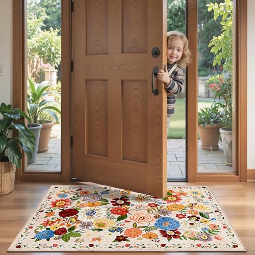 Beige Floral Hallway Runner Rug 2x4 for Bedroom Kitchen - color: Blush Beige, size: 2' x 4' (Rectangular)