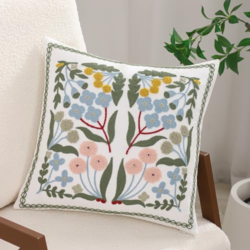 Embroidered Throw Pillow Covers 18x18 Pack of 2 Blue Floral - color: Blue Floral