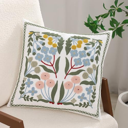 Embroidered Throw Pillow Covers 18x18 Pack of 2 Blue Floral - color: Blue Floral