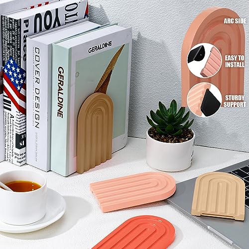 Harloon 4 Pcs Boho Arch Bookends Rainbow Wooden Book Ends, Warm Color - color: Cute Color