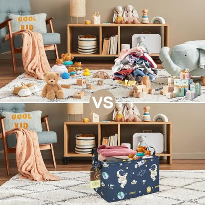 Rectangle Foldable Storage Basket Handles For Home, Space Astronaut - color: Rec-Blue Space Astronaut