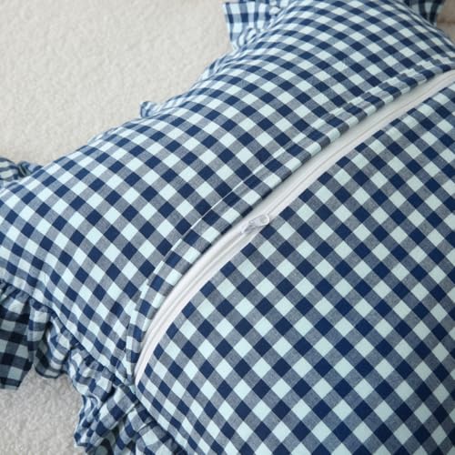 Silnuo Navy Blue/White Gingham Plaid Ruffle Throw Pillow Covers 20"x20" - color: Navy Blue Plaid, size: 20" x 20" - Set of 2