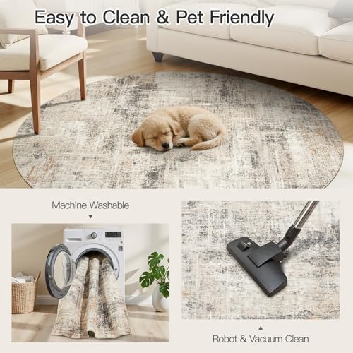 4ft Area Rug for Living Room, Abstract Washable Non-Slip Large Rugs, Gold - color: Grey/Gold, size: 4' (Round)