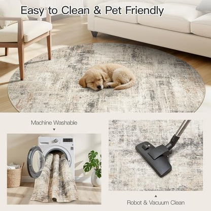 4ft Area Rug for Living Room, Abstract Washable Non-Slip Large Rugs, Gold - color: Grey/Gold, size: 4' (Round)
