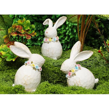 Lulu Home 3 Packs Easter Tabletop Ornaments, Resin White Bunnies