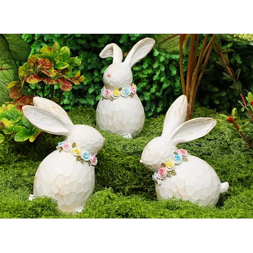 Lulu Home 3 Packs Easter Tabletop Ornaments, Resin White Bunnies