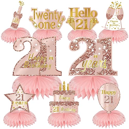 Turypaty Happy 21st Birthday Honeycomb Table Centerpieces Decorations Women - style: Pink Rose Gold 21st