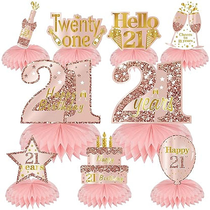 Turypaty Happy 21st Birthday Honeycomb Table Centerpieces Decorations Women - style: Pink Rose Gold 21st