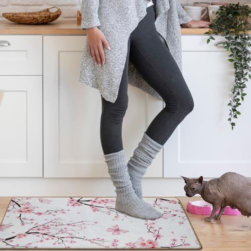 Jvpke Pink Cherry Blossom Door Mat, Floral Bath Flower Bath Mat, 17x30 Inches - color: Pink Floral