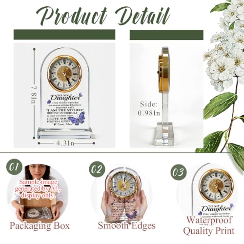 WKYAER Daughter Gifts Acrylic Desk Clock, to My Daughter Quote Keepsake, Butterfly Wildflower Decor, Inspirational Birthday Present, Birthday Graduation, 4.3 x 7.8 in - color: Gift 16