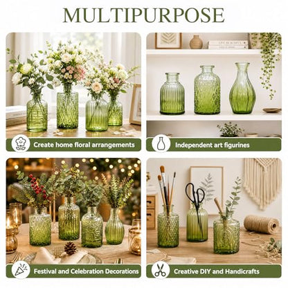 Petal Petite Small Green Glass Bud Vase Set of 18 for Wedding Centerpieces - color: Green