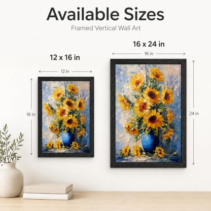 Canvas Wall Art Sunflowers Framed Impressionist Flower Artwork 16x24 Inch - color: 【sunflower flower】, size: 24"L x 16"W