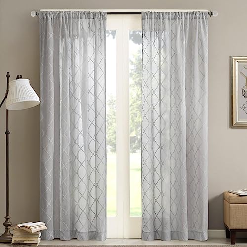 Madison Park Embroidered Diamond Irina Sheer Curtain, 50x84 Grey - color: Grey, size: 50"W x 84"L (Pack of 1)