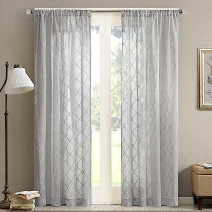 Madison Park Embroidered Diamond Irina Sheer Curtain, 50x84 Grey - color: Grey, size: 50"W x 84"L (Pack of 1)