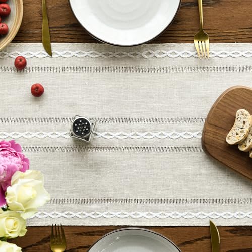 Artoid Mode Beige Rustic Cotton Linen Table Runner 13x60 Inch - color: Beige, size: 13" x 60"