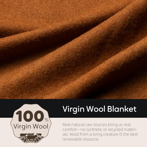 Molithe 100% Wool Blanket, 62" x 48", Warm, Thick, Military, Camping Gear - color: Dark Camel, size: Medium