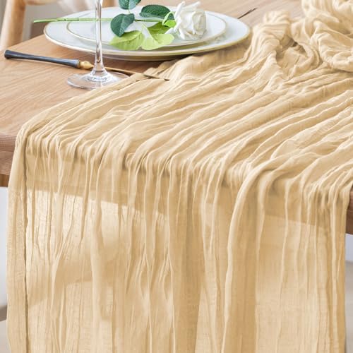 Cheesecloth Table Runner 10FT Sand Boho Gauze Rustic Sheer Table Runners - color: Sand, size: 1 Pack