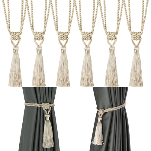 6 Pack Curtain Tiebacks Handmade Tassel Rope Curtain Holdbacks - color: Beige, size: 6p