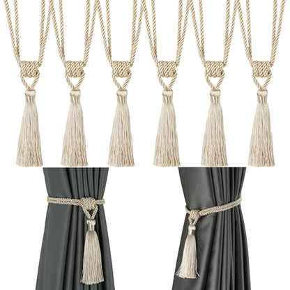 6 Pack Curtain Tiebacks Handmade Tassel Rope Curtain Holdbacks - color: Beige, size: 6p
