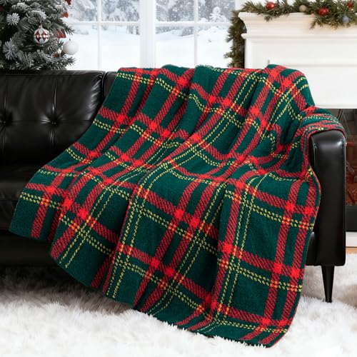 Exclusivo Mezcla Reversible Knit Throw Blanket for Couch, Red and Green - color: Red and Green, size: Throw (50"x60")