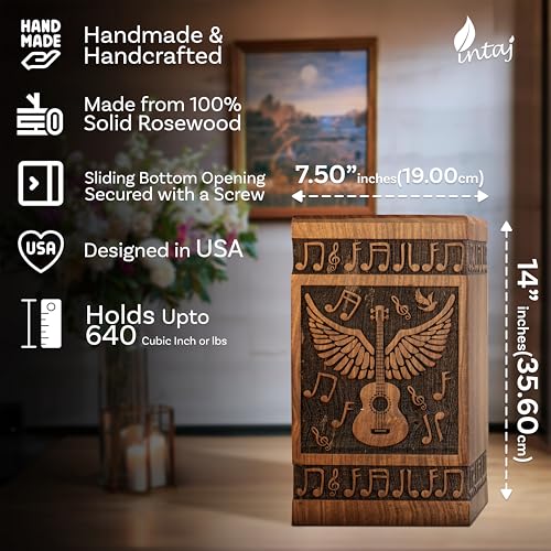 Guitar Wings Wooden Urn for Human Ashes, XX-Large 640 Cu in, Black - color: Antique Black, size: XX-Large (640 Cu In, Companion)