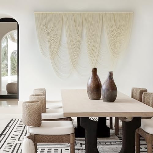 Macrame Wall Hanging Yarn Art Fiber Craftsmanship Tapestry 57"W*41"L - color: Ivory