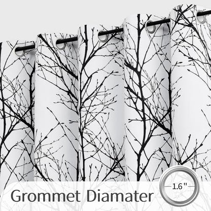 FMFUNCTEX 100% Blackout Black Grey Tree Branch Curtains 54 Inch 2 Panels - color: Grommet | Black, size: 52"W x 54"L (Pack of 2)