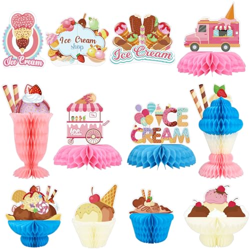 12 PCS Ice Cream Party Decorations Ice Cream Honeycomb Centerpiece - style: Ice Cream