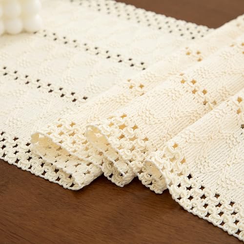 Boho Cream Table Runner, 12x36 Inches - color: Cream, size: 12" x 36"