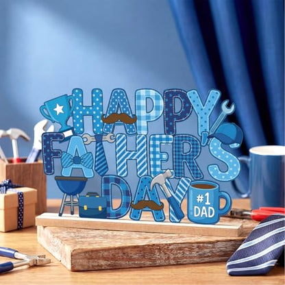 Roowest Metal Happy Father's Day Tabletop Sign Decor with Wooden Base - style: Happy Father's Day