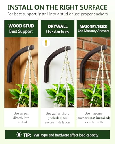 Stylish Wooden Plant Hanger – 2 Pack, 8-Inch Indoor/Outdoor Wall Hooks for Hanging Planters, Flower Pots, Lanterns, and Wind Chimes – Premium Beech Wood Home Decor - style: 6-Arc Style(2Pack)