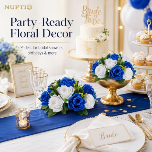 NUPTIO Flower Balls Centerpieces for Tables: Royal Blue White Fake Roses - color: Royal Blue & White, size: 2 Pcs