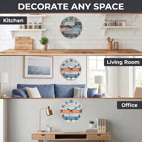 ArtSocket Round Wall Clock Silent Non-Ticking 8", Rustic Coastal - color: Striped Modern Grey, size: 8in