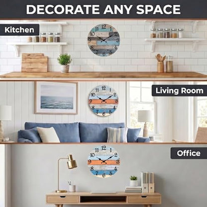 ArtSocket Round Wall Clock Silent Non-Ticking 8", Rustic Coastal - color: Striped Modern Grey, size: 8in