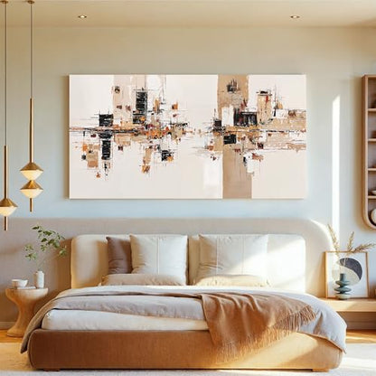YISXINOAG Beige Abstract Wall Art Industrial Geometric Painting 24"X48" - color: black beige, size: 48"L x 24"W