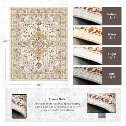 Arenarug 8x10 Washable Area Rug for Living Room, Khaki Rusty Yellow - color: Khaki Rusty Yellow, size: 8' x 10' (Rectangular)