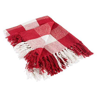 DII Buffalo Check Collection Rustic Farmhouse Throw Blanket with Tassles, 50x60, Red/White - color: Red/White, size: 50x60"