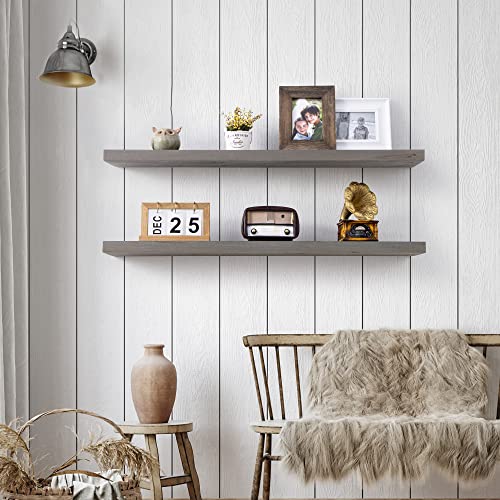 Axeman Floating Shelves for Wall - 36 Inch Grey Wood Shelves for Wall Set of 2-36W x 8D Farmhouse Floating Wood Shelves for Living Room Bedroom Laundry Room Garage Farmhouse - color: Grey Wash
