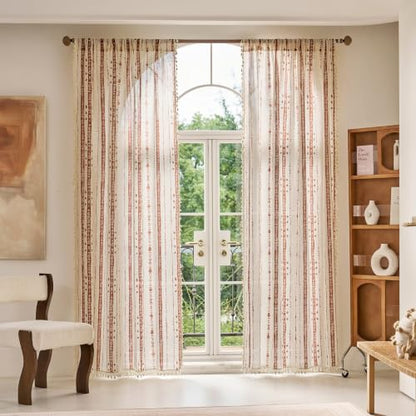 Terracotta Boho Curtains for Living Room with Tassel 63 Inch 2 Panel - color: T-terracotta, size: 52"W x 63"L (Pack of 2)