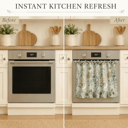 Leeva Oven Curtain, 30 x 21 in, 1 Panel, Gray Botanical Faux Linen Tie-On - color: *M11, size: 30"W x 21"L (Pack of 1, Rod Pocket)