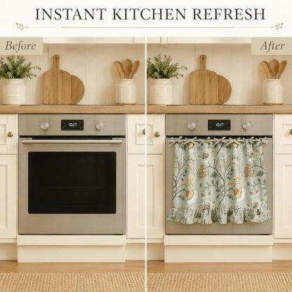 Leeva Oven Curtain, 30 x 21 in, 1 Panel, Gray Botanical Faux Linen Tie-On - color: *M11, size: 30"W x 21"L (Pack of 1, Rod Pocket)