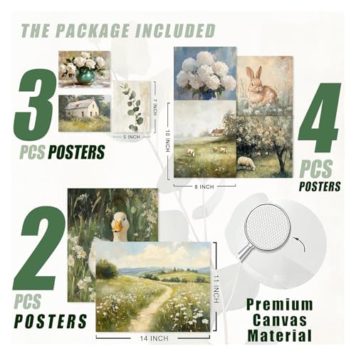 KBKBART 9pcs French Decor For Home - Country French Wall Art Posters, Easter Bunny Goose Pictures,Vintage Art Gallery Wall Prints Landscape Painting For Bedroom Decor(Unframed) - color: French Country