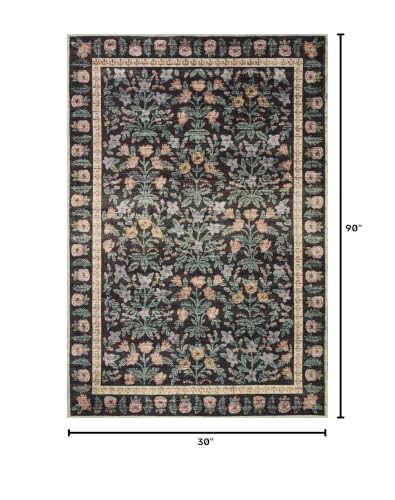 Loloi Rifle Paper Co Eden Mughal Garden Black 2'-6" x 7'-6" Runner Rug - color: Mughal Garden Black, size: 2'6" x 7'6" (Rectangular)