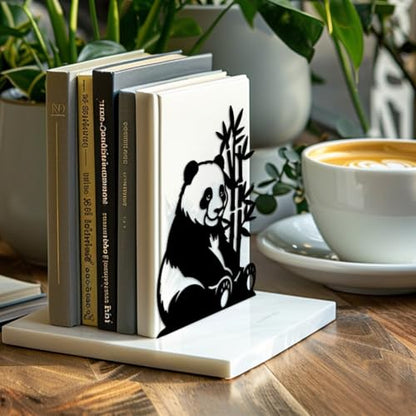 Peacoblue 5.3"x4.3"x7.5" Metal Bookends, Heavy Duty Book Ends for Shelves - style: Panda and Bamboo