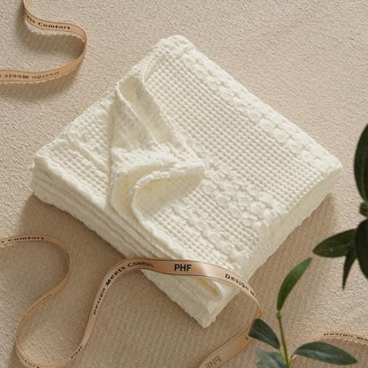PHF Lightweight 100% Cotton Waffle Throw Blanket for Couch, Cannoli Cream - color: 25 Cannoli Cream, size: Throw(50"x60")