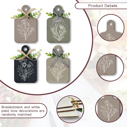 PH PandaHall 4pcs Kitchen Wooden Hanging Signs, Wall Decor Wood Sign Flower Kitchen Signs Wall Decor Hanging Plaques Farmhouse Sign Wood Bar Sign for Home Kitchen Dining Living Room Bar Cafe Art Decor