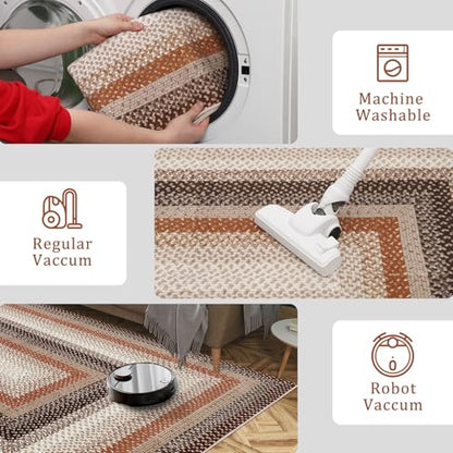 RUGSREAL Entryway Area Rug 2x3 Small Machine Washable Bedroom Rug Non Slip - color: Brown/Rust, size: 2' x 3' (Rectangular)