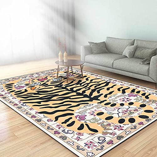 Tiger Rug for Bedroom Cartoon 2x3 ft Small Area Rug Washable Funky Yellow Carpet for Living Room Boho Non-Slip Modern Abstract Bathroom Door Mat - color: N, size: 2' x 3' (Rectangular)